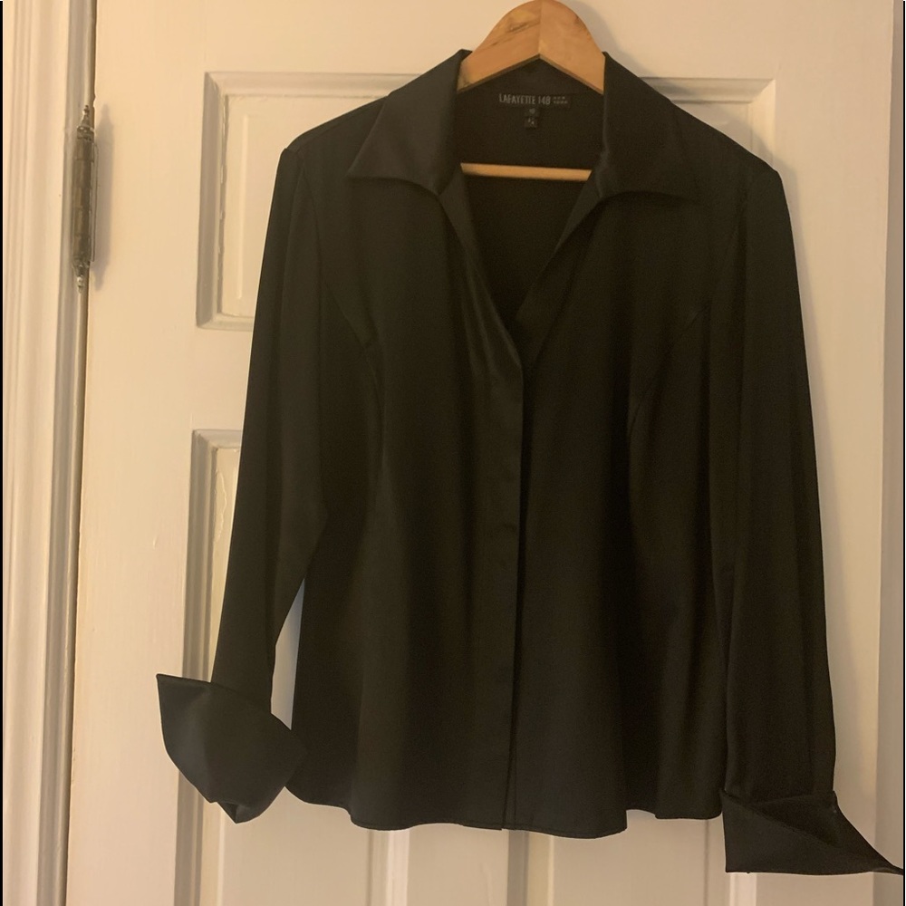 Lafayette 148 NY Black 100% Silk Blouse